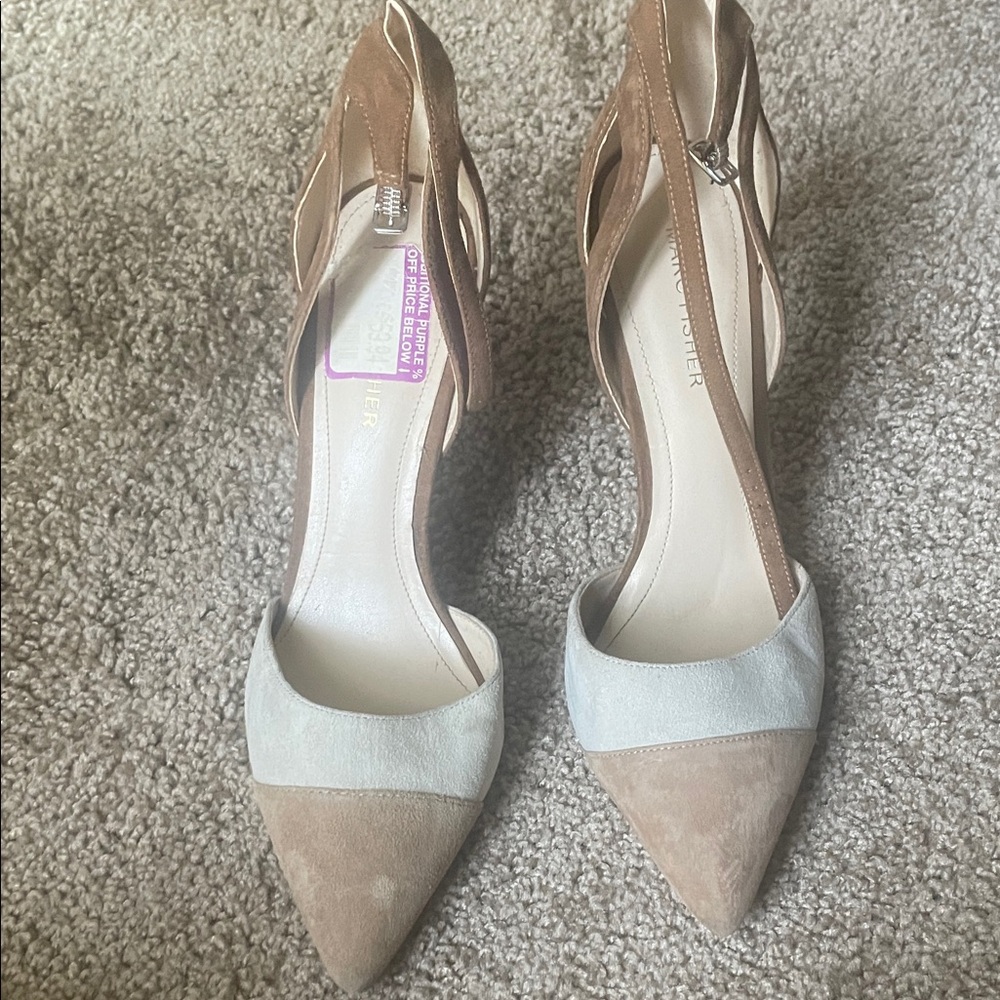 Marc Fisher Tan and Cream Heels